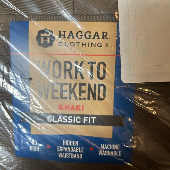 Haggar Pants Mens 34x30 Brown Work To Weekend Khaki No Iron Classic Fit NEW - Picture 4 of 10